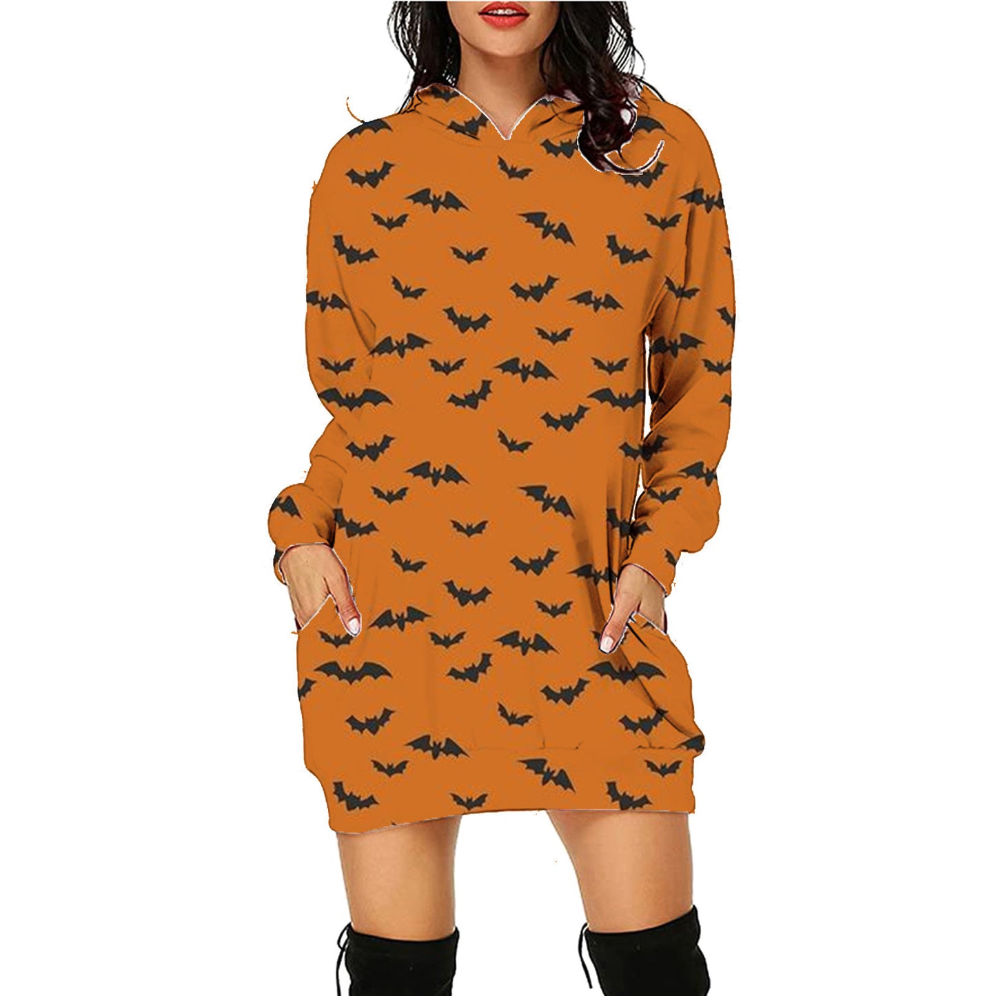 Halloween Print Long Hoodie with Pockets | Cozy Women's Sweater for Spooky Season