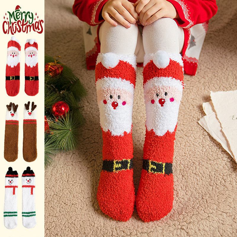 Adorable Christmas Fleece Socks for Kids – Cozy Santa, Snowman & Reindeer Designs!