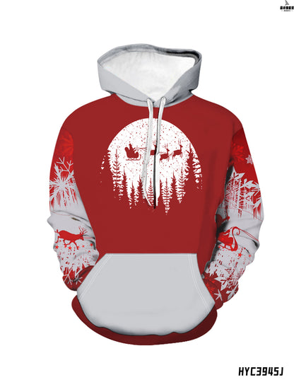 Men’s Festive Christmas Hoodie - Cozy Winter Wear with Santa Sleigh Print