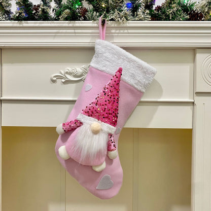 Festive Christmas Gnome Stocking with Sequins – Whimsical Holiday Charm