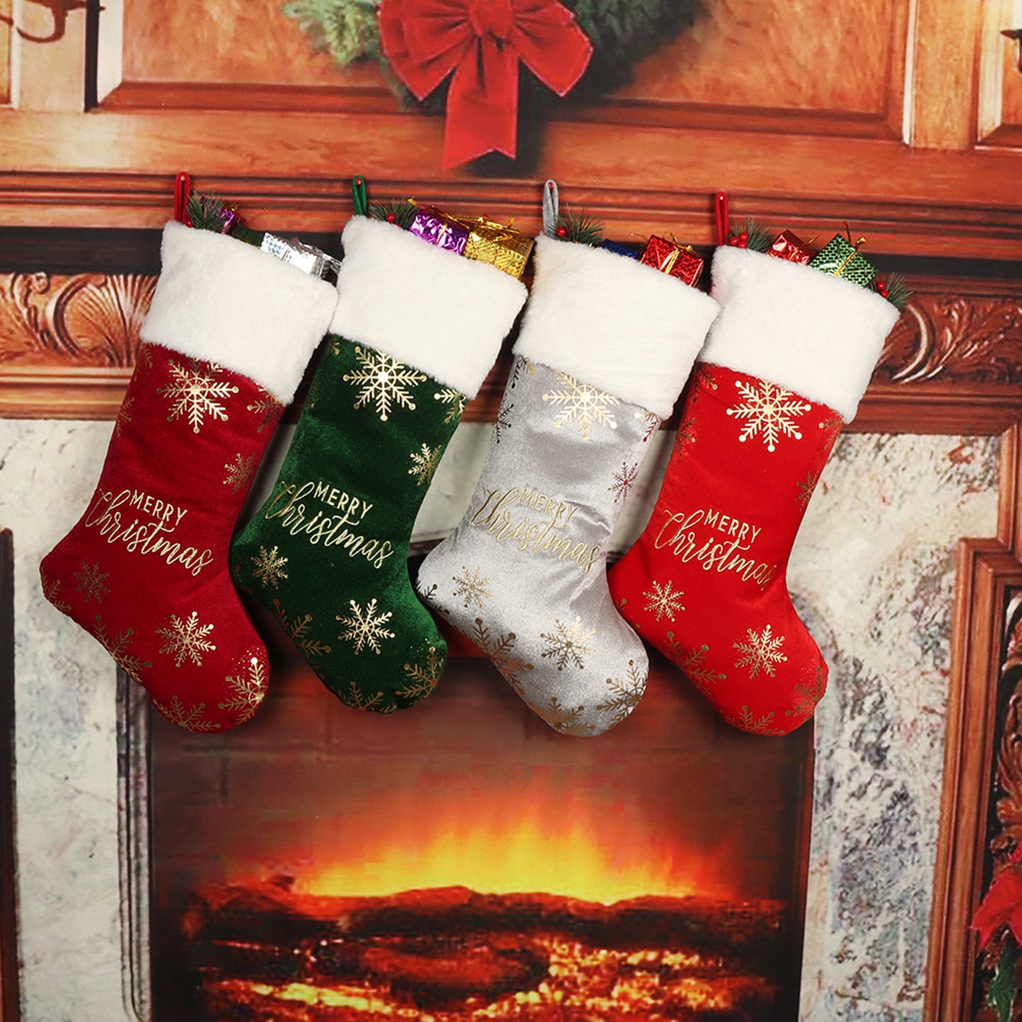 Christmas Decorative Stockings with Embroidery for Candy and Gifts