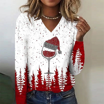 Festive Women’s V-Neck Long Sleeve T-Shirt – Christmas Edition