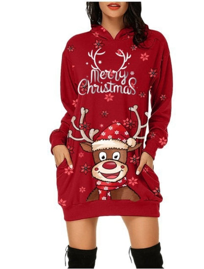 Festive Reindeer Hooded Christmas Dress - Cozy & Stylish for the Holidays!