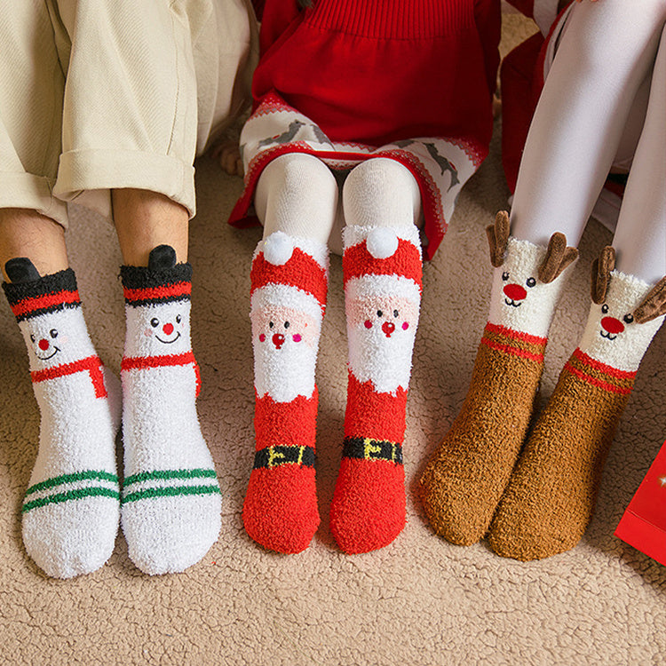 Adorable Christmas Fleece Socks for Kids – Cozy Santa, Snowman & Reindeer Designs!