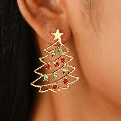 Colorful Zircon Christmas Tree Earrings – Festive Jewelry for Holiday Cheer