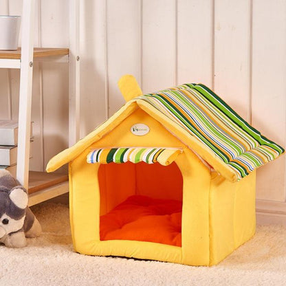 Stylish Striped Dog House Bed with Removable Cushion – Perfect for Small to Medium Pets!