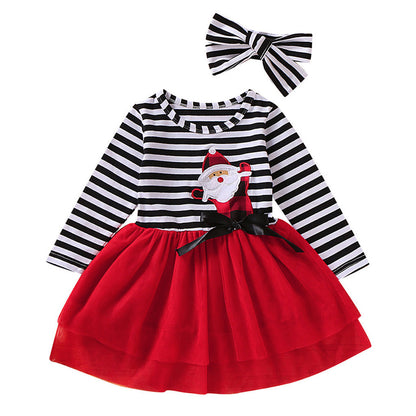 Adorable Santa Claus Striped Dress with Bow - Perfect for Holiday Fun!