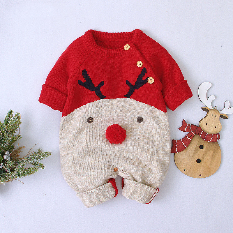 Adorable Knitted Reindeer Christmas Romper – Cozy & Festive for Little Ones!