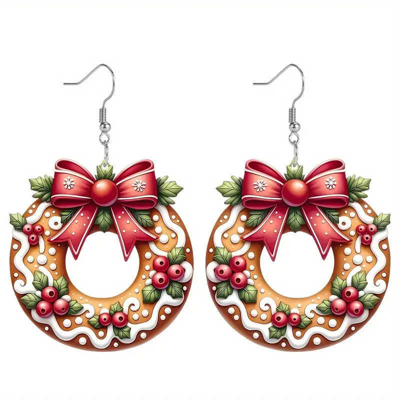 Festive Christmas Cookie Wreath Acrylic Earrings – Sweet Holiday Style