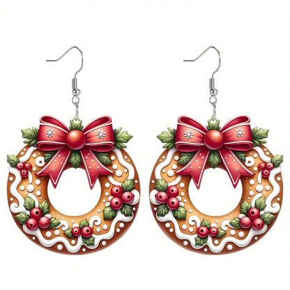 Festive Christmas Cookie Wreath Acrylic Earrings – Sweet Holiday Style