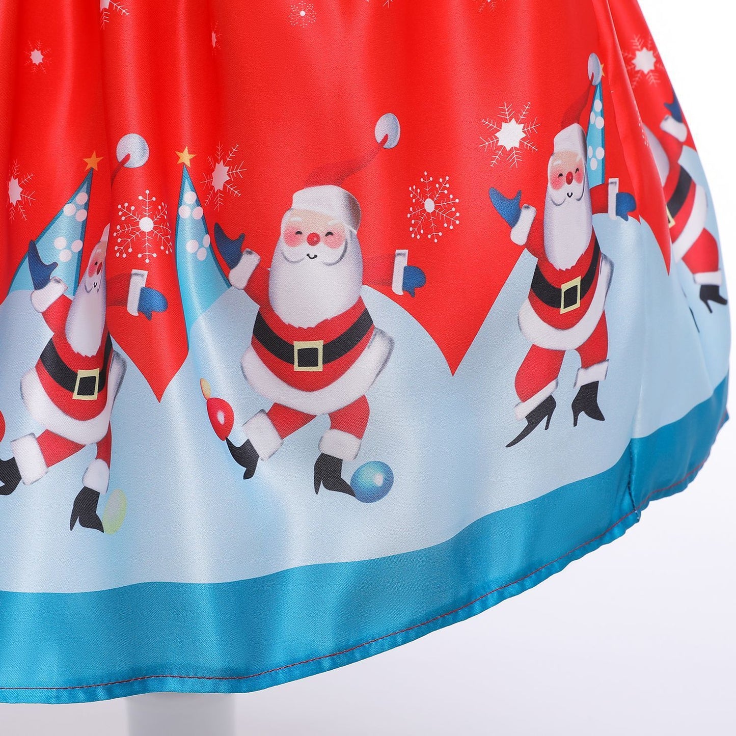 Children's Christmas Dress with Santa Print - Festive Holiday Mid-Length Skirt with Reindeer Headband