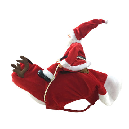 Santa Claus Riding Reindeer Dog Costume – Festive Holiday Outfit for Pets!