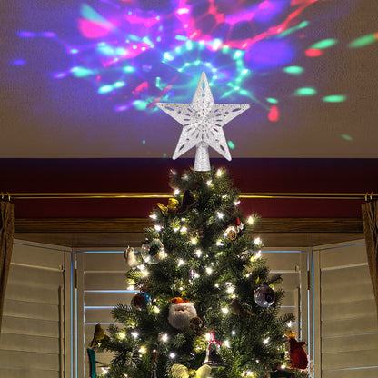 Glittering LED Christmas Tree Topper Star with Snowflake Projector – Magical Holiday Light Display