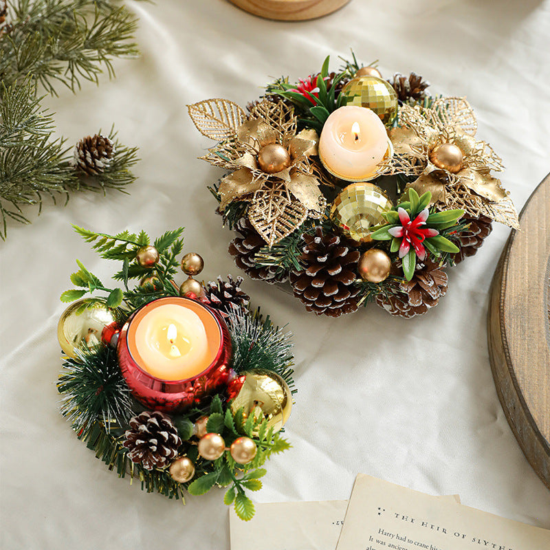 Elegant Christmas Candle Holder Wreath – Festive Pinecone & Faux Greenery Decor