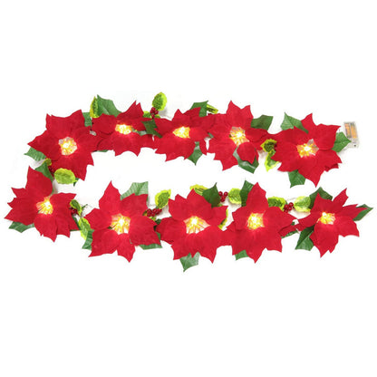 Poinsettia LED String Lights – Festive Red Flower Garland for Christmas Décor!