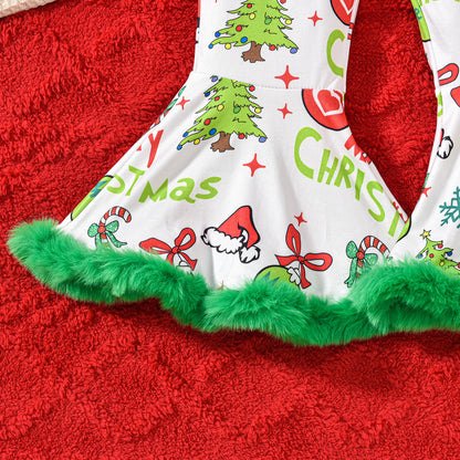 Festive Flair: Girls' Christmas Flared Suspender Pants – Holiday Style Made Fun