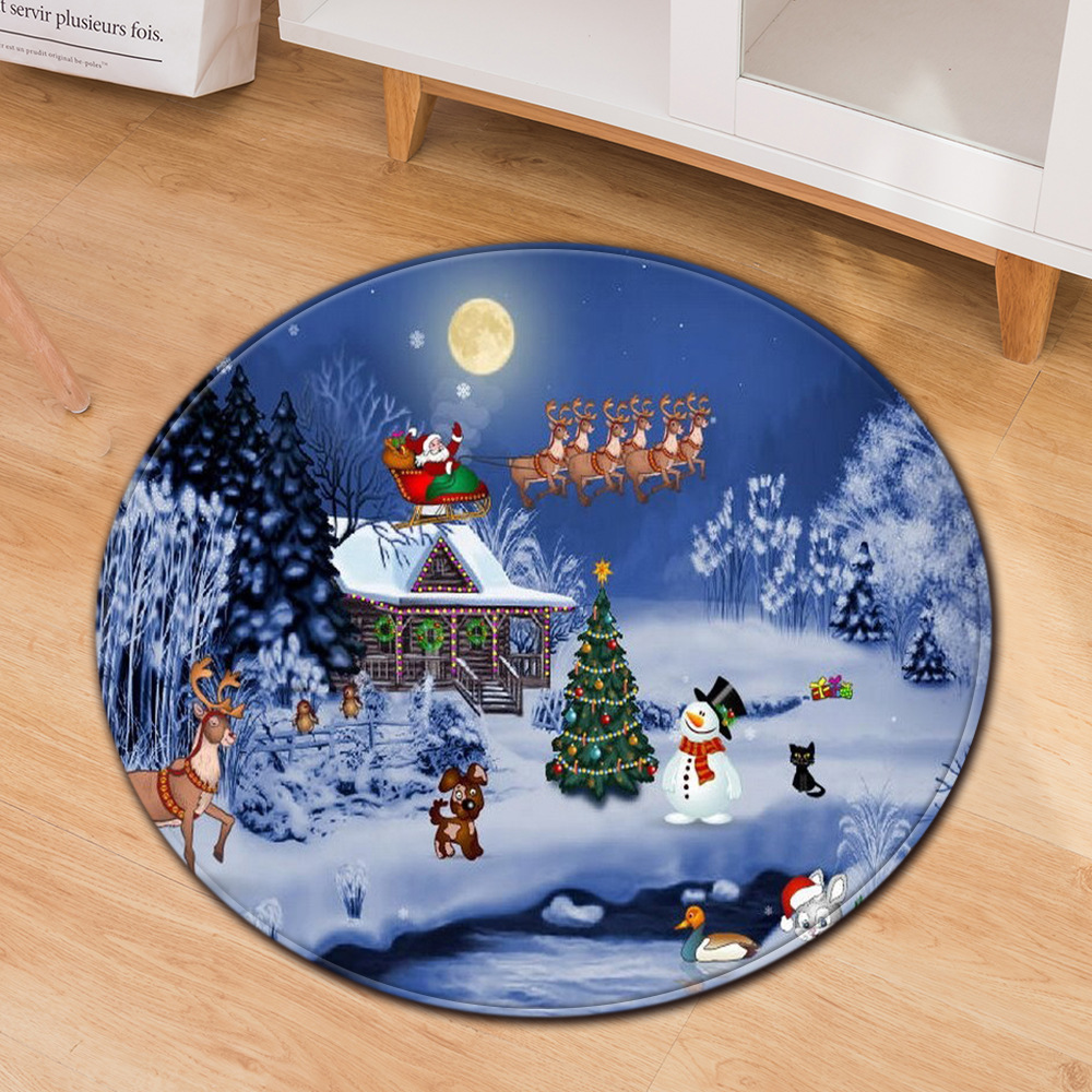 Festive Round Christmas Doormats – Non-Slip Holiday Floor Décor for Your Home