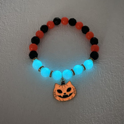 Halloween Vintage Gothic Charm Bracelet – Pumpkin, Witch Hat, and Kitten with Natural Stone Beads for Women’s Party Wear