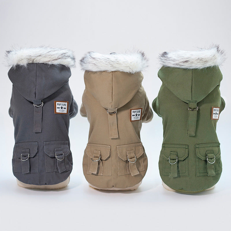 Stylish Winter Dog Parka with Faux Fur Hood – Warm & Trendy Dog Coat!