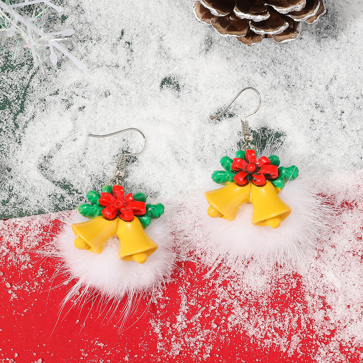 Winter Snowflake Hair Ball Earrings - Cute Christmas Santa & Snowman Designs