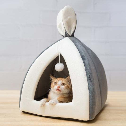 Cozy Bunny Ears Cat House – Plush Pet Hideaway for Cats and Small Dogs!