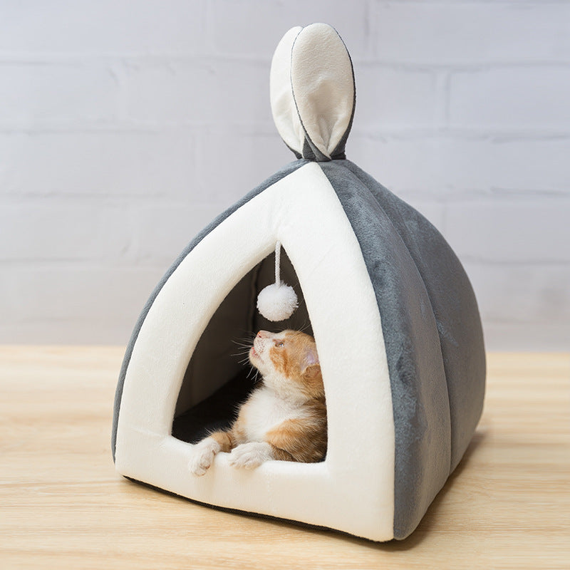 Cozy Bunny Ears Cat House – Plush Pet Hideaway for Cats and Small Dogs!