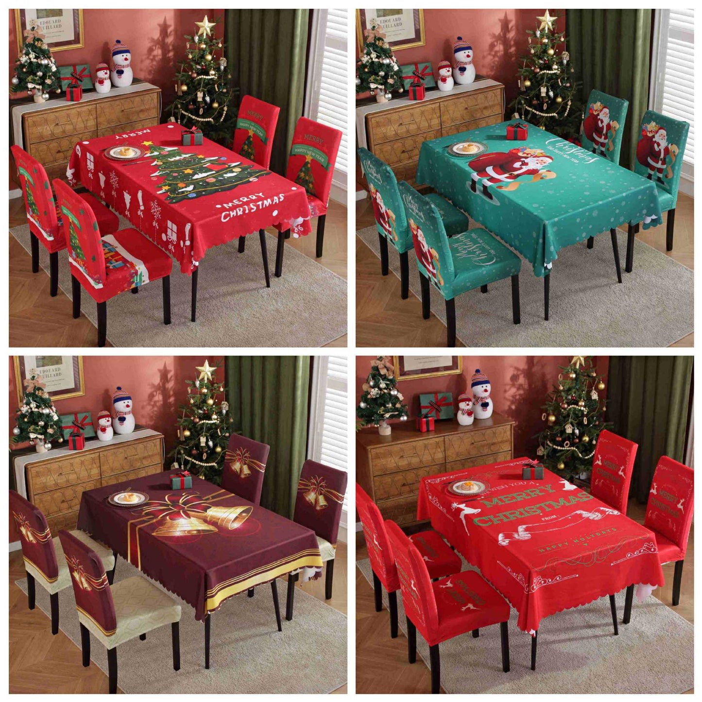 Festive Waterproof & Oil-Proof Christmas Tablecloth Set – Elegant Holiday Dining Decor with Chair Covers