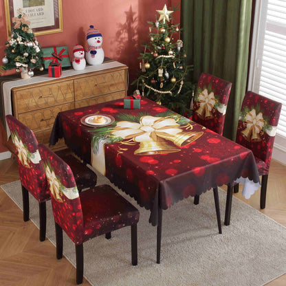 Festive Waterproof & Oil-Proof Christmas Tablecloth Set – Elegant Holiday Dining Decor with Chair Covers