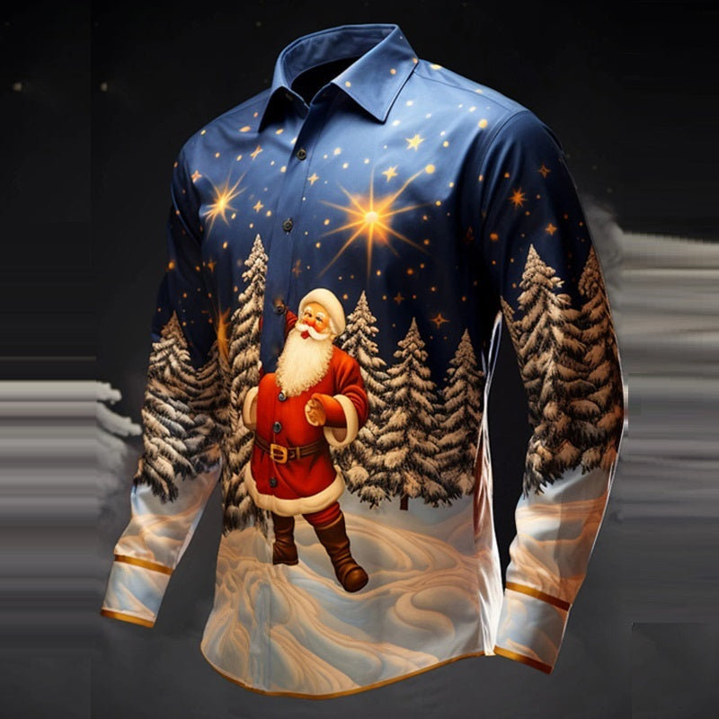 Santa Claus 3D Printed Christmas Shirt - Festive Digital Print Long Sleeve