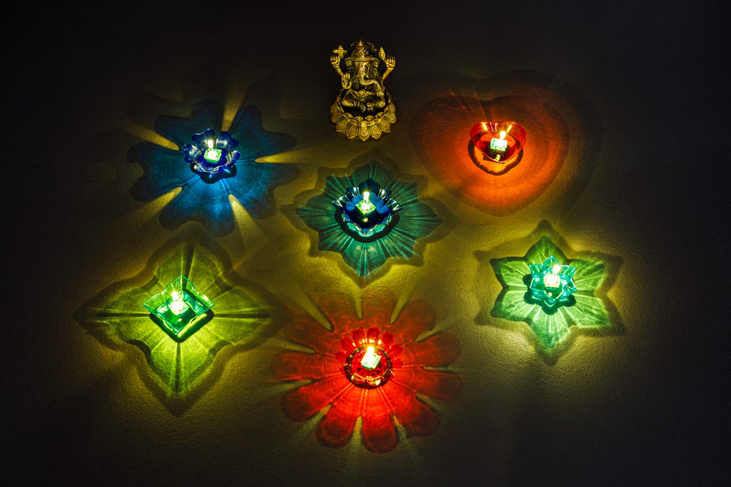 Reusable Reflective Shadow Colourful Diya (Pack of 6) - 3D Reflection