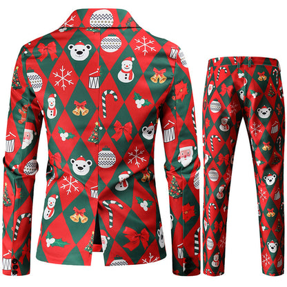 Men's Christmas Suit with 3D Santa Claus Print - Festive Holiday Blazer and Pants Set