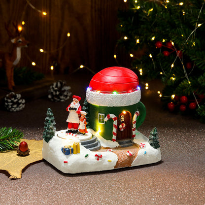 Rotating Christmas Village Music Box – LED Lit Resin Ornament with Santa & Snowy Scene