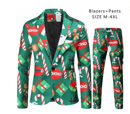 Men's Christmas Suit with 3D Santa Claus Print - Festive Holiday Blazer and Pants Set