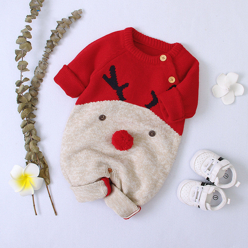 Adorable Knitted Reindeer Christmas Romper – Cozy & Festive for Little Ones!