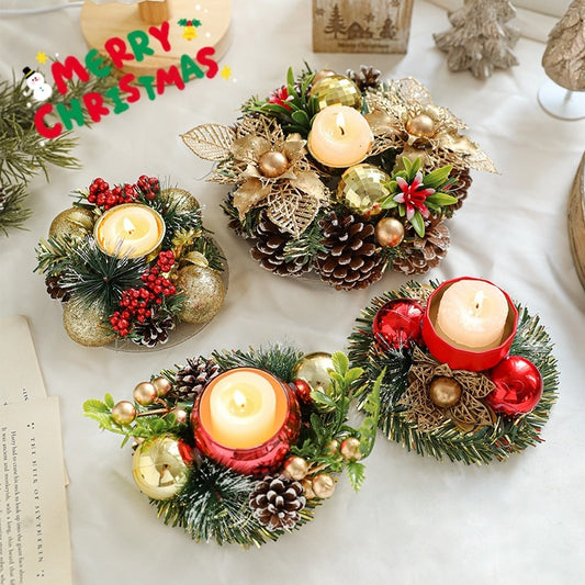 Elegant Christmas Candle Holder Wreath – Festive Pinecone & Faux Greenery Decor