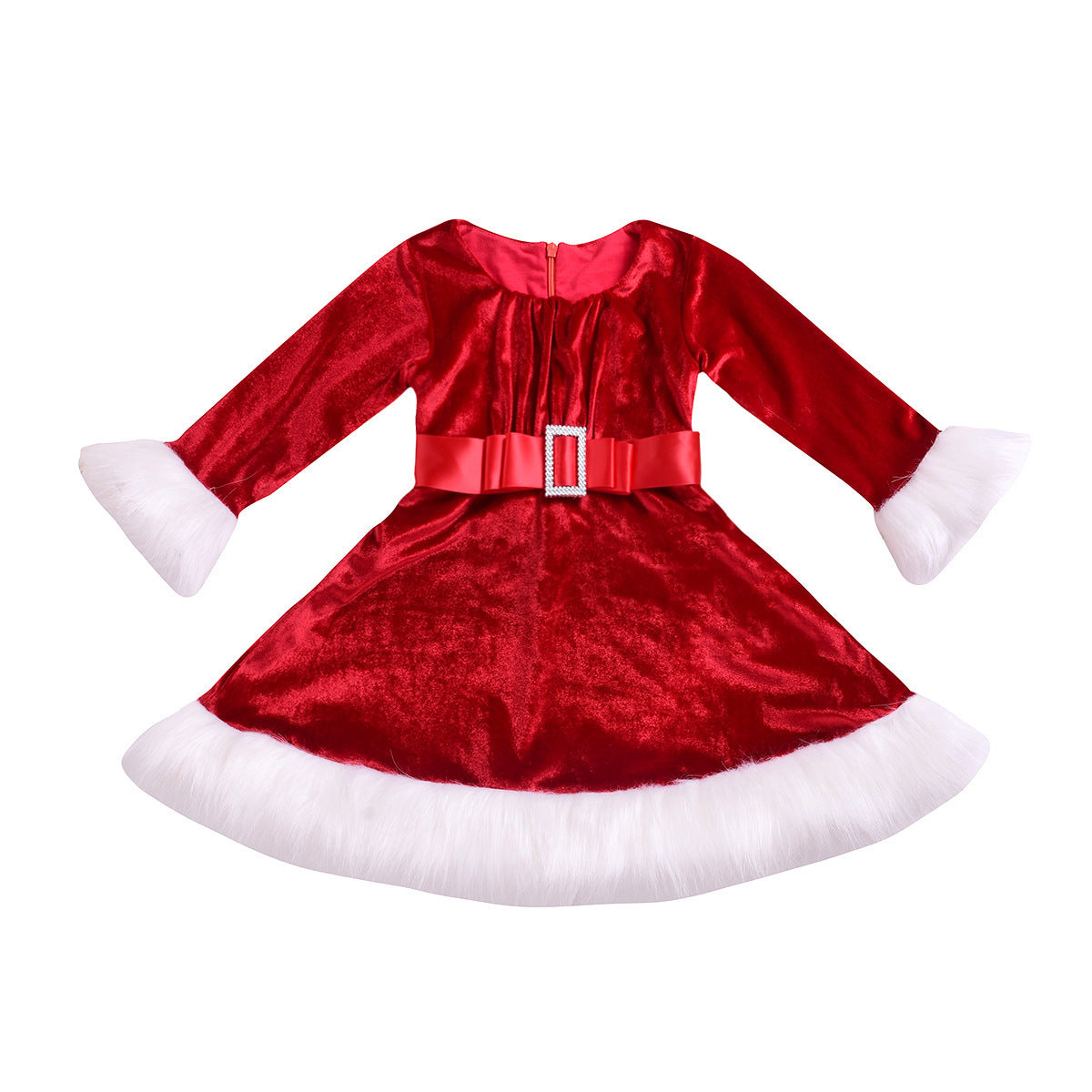 Girls’ Velvet Santa Christmas Dress - Adorable Red & White Holiday Princess Dress