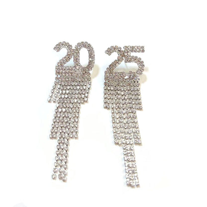 Sparkling 2025 Rhinestone Earrings – Dazzling New Year Party Accessory