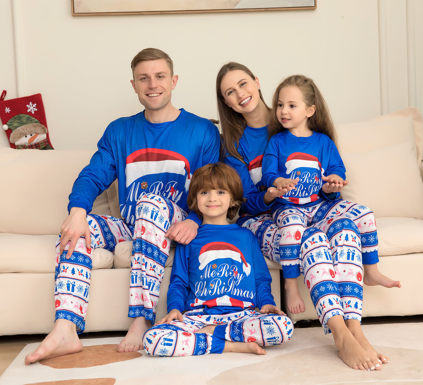 Festive Matching Family Christmas Pajama Set – Letter Print Tops & Plaid Pants