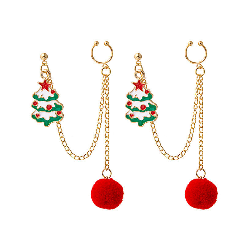 Festive Santa & Christmas Tree Chain Clip Earrings – Holiday Charm for Every Look