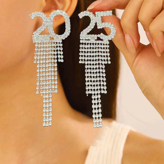 Sparkling 2025 Rhinestone Earrings – Dazzling New Year Party Accessory