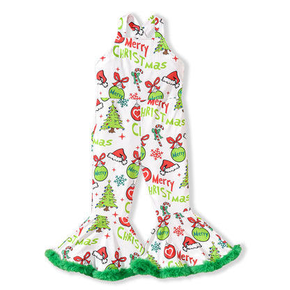 Festive Flair: Girls' Christmas Flared Suspender Pants – Holiday Style Made Fun