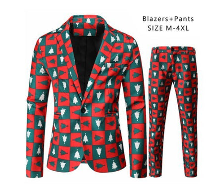 Men's Christmas Suit with 3D Santa Claus Print - Festive Holiday Blazer and Pants Set