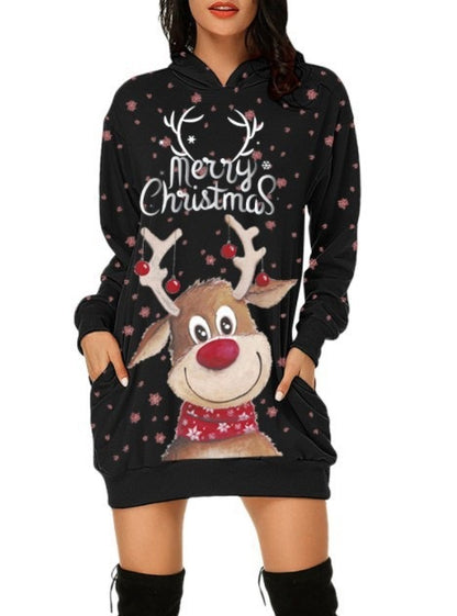 Festive Reindeer Hooded Christmas Dress - Cozy & Stylish for the Holidays!