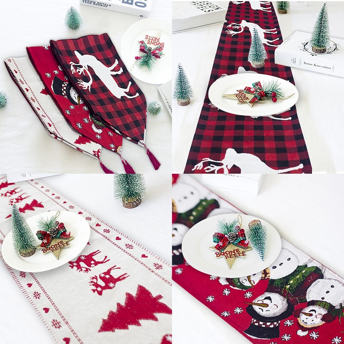 Christmas Elk Snowman Table Runner - Merry Christmas Decorations