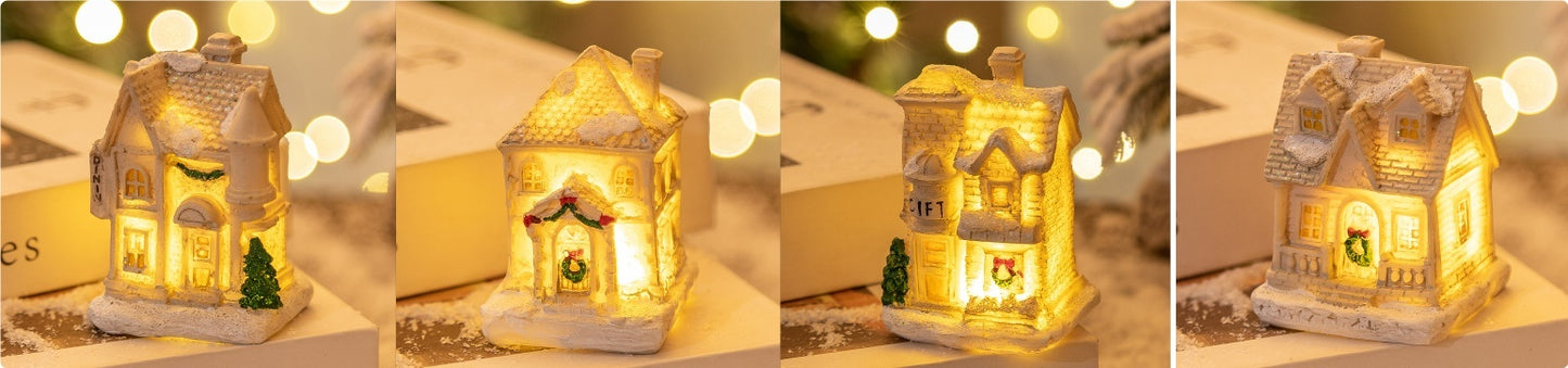 Mini LED Light-Up Christmas Village Houses – Festive Resin Decor for a Cozy Holiday Atmosphere