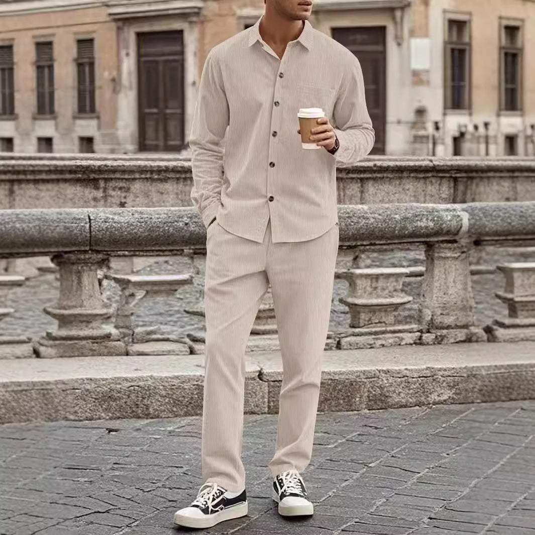 Casual Sports Lapel Long Sleeve Button Cardigan Trousers