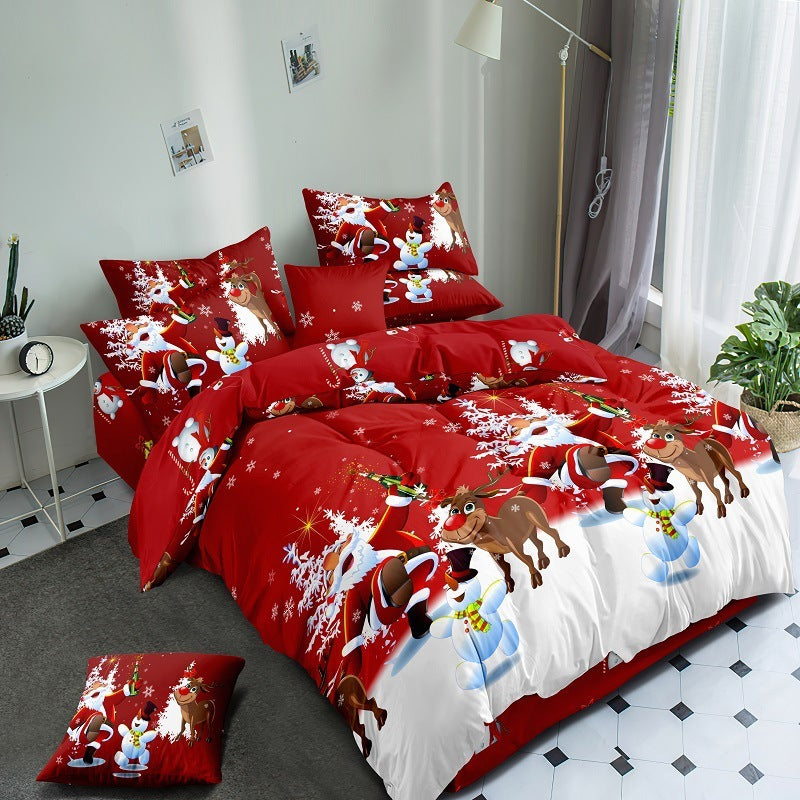 Festive Santa Claus Bedding Set - Cozy Christmas Three-Piece/Four-Piece Bedspread Collection