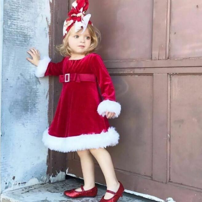 Girls’ Velvet Santa Christmas Dress - Adorable Red & White Holiday Princess Dress