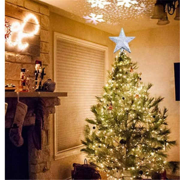 Glittering LED Christmas Tree Topper Star with Snowflake Projector – Magical Holiday Light Display