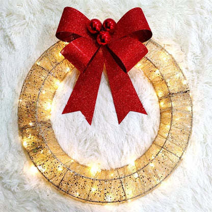 LED Christmas Wreath with Big Bow – Elegant Luminous Holiday Garland for Door Decor! 50CM